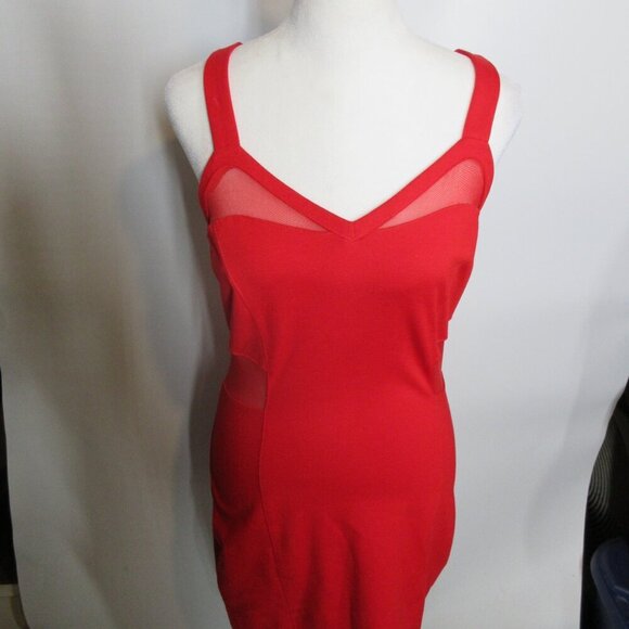 Express Women's Red Cocktail Style Dress w Mesh Panels Size 6 - Picture 3 of 6